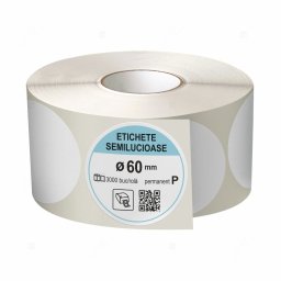 Rola etichete autoadezive semilucioase, rotunde, diametru 60 mm, adeziv permanent, 3000 etichete rola