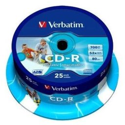 CD-R imprimabil Verbatim 25 bucati, 52x, 700MB
