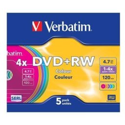 DVD+RW Verbatim 4.7GB 4x Color, Carcasa Slim/5 Bucati