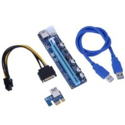 Adaptor PCIe x1–x16 GPU Extender Wazney V008c cu 4 condensatori, alimentare SATA/6-pin, pentru testare, airflow si multi-GPU