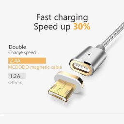Cablu Magnetic MicroUSB Silver (1.2m, 2.4A max, led indicator)