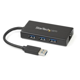 3-Port Portable USB 3.0 Hub plus Gigabit Ethernet - Aluminum with Built-in Cable