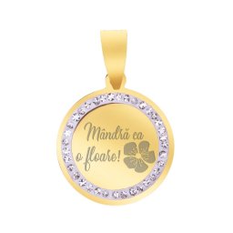 Martisor Pandantiv Inox Banut Pietre Mandra Floare Auriu
