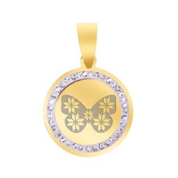 Martisor Pandantiv Inox Banut Pietre Fluture Motive Traditionale Auriu