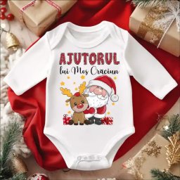 Body bebe pentru Craciun model Ajutorul lui Mos Craciun