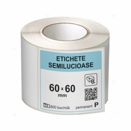 Rola etichete autoadezive semilucioase 60x60 mm, adeziv permanent, 800 etichete rola