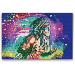 Set goblen cu diamante, cu sasiu, Amerindian in culori, 40x60 cm