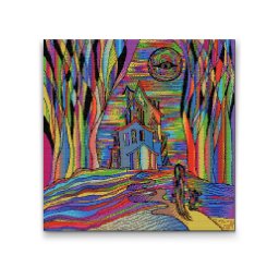 Set goblen cu diamante, cu sasiu, Casa colorata, 50x50 cm