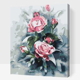 Set pictura pe numere, cu sasiu, Buchet de trandafiri roz pastelat, 40x50 cm