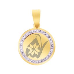 Martisor Pandantiv Inox Banut Pietre Ghiocel Motive Traditionale Auriu