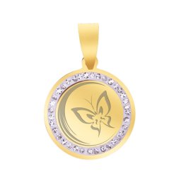 Martisor Pandantiv Inox Banut Pietre Fluture in Zbor Auriu