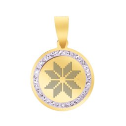 Martisor Pandantiv Inox Banut Pietre Floare Motive Traditionale Auriu