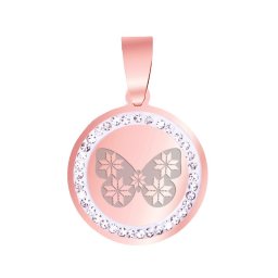 Martisor Pandantiv Inox Banut Pietre Fluture Motive Traditionale Rose Gold