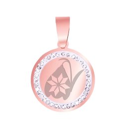 Martisor Pandantiv Inox Banut Pietre Ghiocel Motive Traditionale Rose Gold