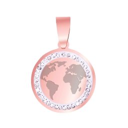 Martisor Pandantiv Inox Banut Pietre Globul Pamantesc Rose Gold