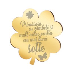 Martisor Brosa Inox Trifoi Auriu Mesaj Sotie