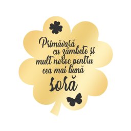 Martisor Brosa Inox Trifoi Auriu Mesaj Sora