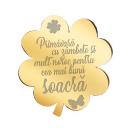 Martisor Brosa Inox Trifoi Auriu Mesaj Soacra