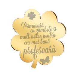 Martisor Brosa Inox Trifoi Auriu Mesaj Profesoara