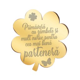 Martisor Brosa Inox Trifoi Auriu Mesaj Partenera