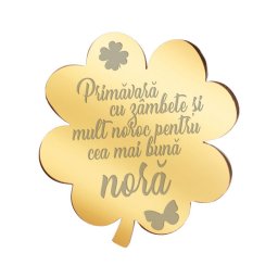 Martisor Brosa Inox Trifoi Auriu Mesaj Nora