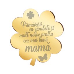 Martisor Brosa Inox Trifoi Auriu Mesaj Mama