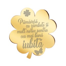 Martisor Brosa Inox Trifoi Auriu Mesaj Iubita