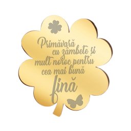Martisor Brosa Inox Trifoi Auriu Mesaj Fina