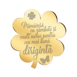 Martisor Brosa Inox Trifoi Auriu Mesaj Diriginta