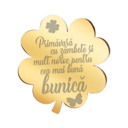 Martisor Brosa Inox Trifoi Auriu Mesaj Bunica