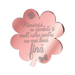 Martisor Brosa Inox Trifoi Rose Gold Mesaj Fina
