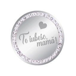 Martisor Brosa Inox Banut Pietre Te Iubesc Mama Inima Argintiu