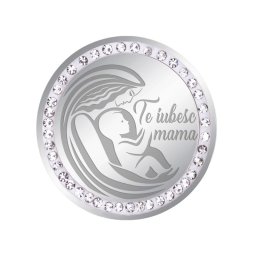 Martisor Brosa Inox Banut Pietre Te Iubesc Mama Desen Argintiu