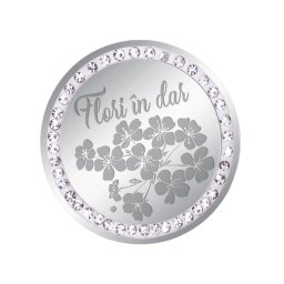 Martisor Brosa Inox Banut Pietre Flori in Dar Argintiu