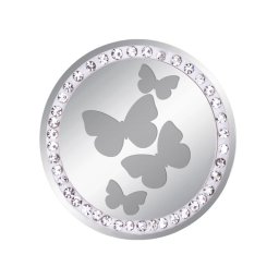 Martisor Brosa Inox Banut Pietre Fluturi in Zbor Argintiu