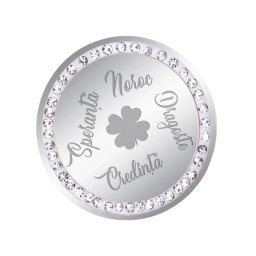 Martisor Brosa Inox Banut Pietre Trifoi Simboluri Argintiu