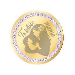 Martisor Brosa Inox Banut Pietre Te Iubesc Mama Motive Auriu