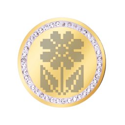 Martisor Brosa Inox Banut Pietre Floricica Motive Traditionale Auriu