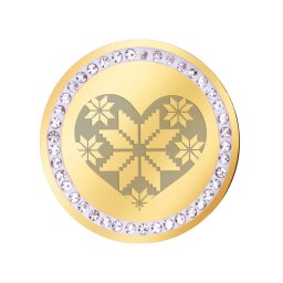 Martisor Brosa Inox Banut Pietre Inima Motive Traditionale Auriu