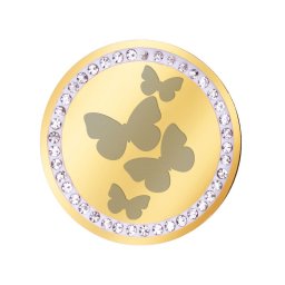 Martisor Brosa Inox Banut Pietre Fluturi in Zbor Auriu