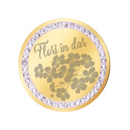 Martisor Brosa Inox Banut Pietre Flori in Dar Auriu
