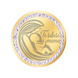 Martisor Brosa Inox Banut Pietre Te Iubesc Mama Desen Auriu