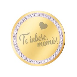 Martisor Brosa Inox Banut Pietre Te Iubesc Mama Inima Auriu