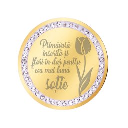Martisor Brosa Inox Banut Pietre Mesaj Sotie Auriu