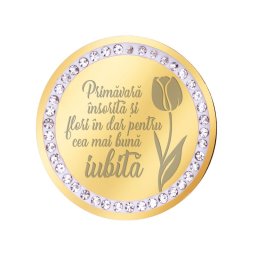Martisor Brosa Inox Banut Pietre Mesaj Iubita Auriu