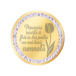 Martisor Brosa Inox Banut Pietre Mesaj Cumnata Auriu