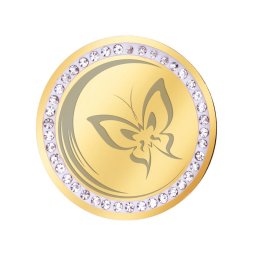 Martisor Brosa Inox Banut Pietre Fluture in Zbor Auriu
