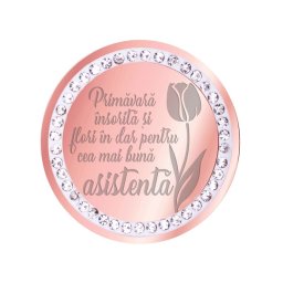 Martisor Brosa Inox Banut Pietre Mesaj Asistenta Rose Gold