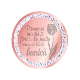 Martisor Brosa Inox Banut Pietre Mesaj Bunica Rose Gold