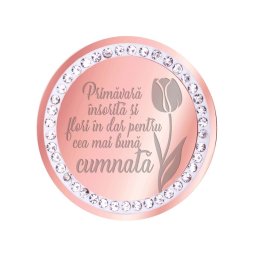 Martisor Brosa Inox Banut Pietre Mesaj Cumnata Rose Gold